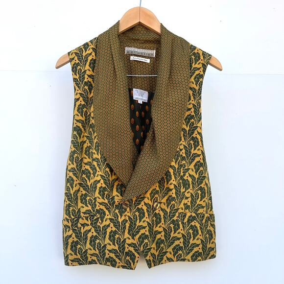 Vintage Anne Pinkerton 1980s Silk Botanical Print Holiday Festive Vest Small - Picture 2 of 7